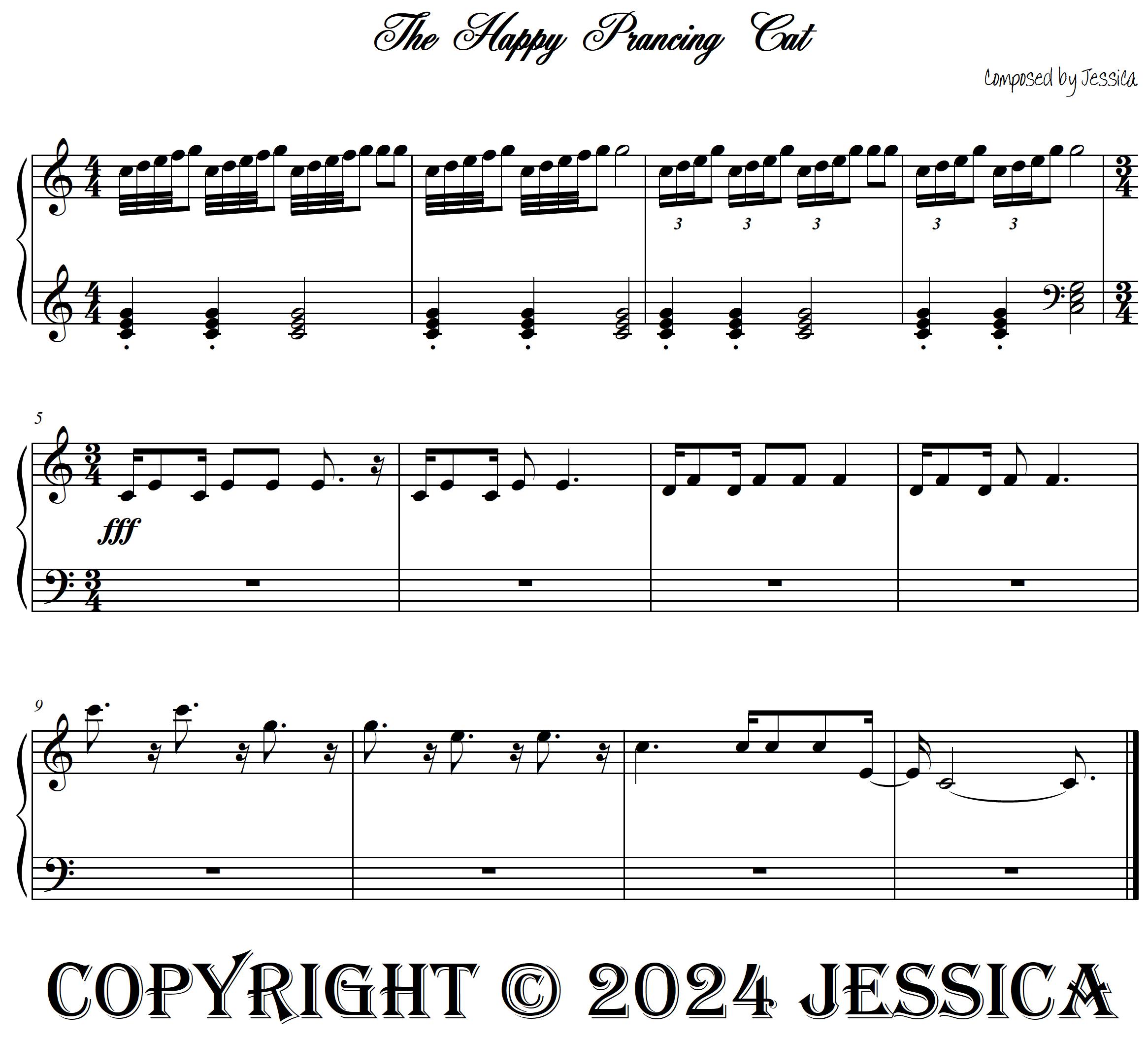 happy prancing cat composed by Jessica copyright 2023